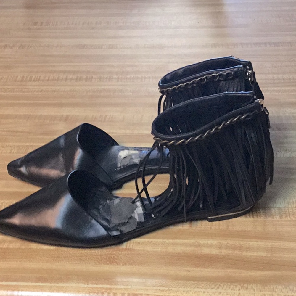 Rebecca Minkoff Black Leather Fringed Sandal💥SALE